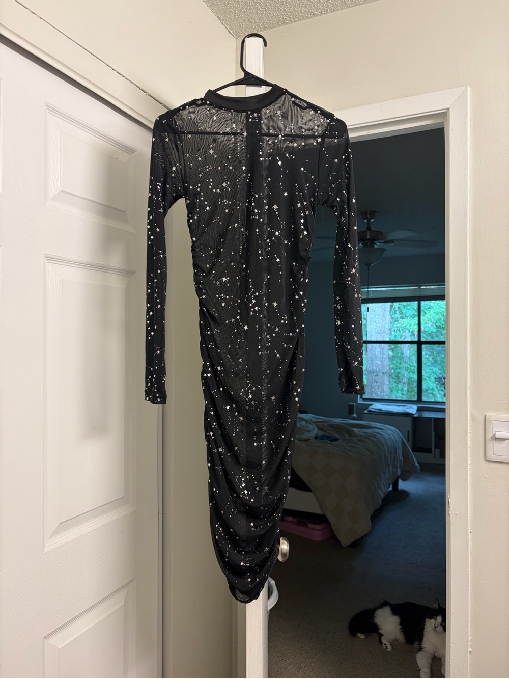 SHEIN Black Long Sleeve Speckled Ruched Midi Dress